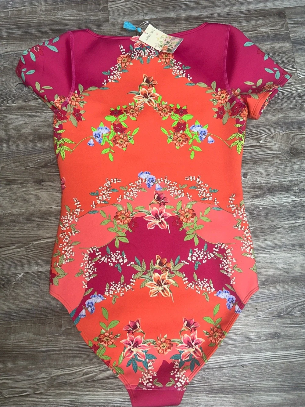Johnny Was Short Sleeve One-Piece Swimsuit by - Pink & Orange